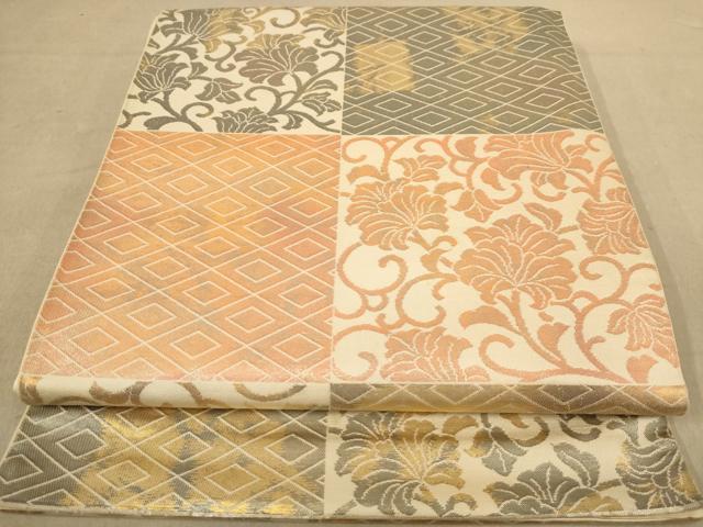平和屋着物◎六通柄袋帯　更紗花文　引箔　正絹　逸品　AABB9153dt