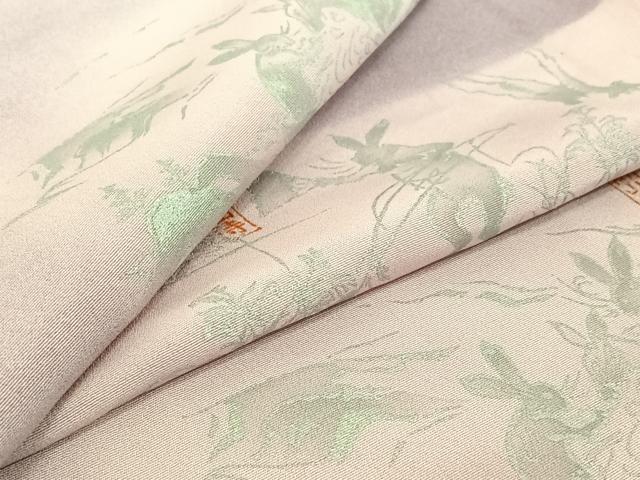 平和屋着物▽上質な小紋　単衣　鳥獣戯画　暈し染め　銀彩　正絹　逸品　AABF0117jh