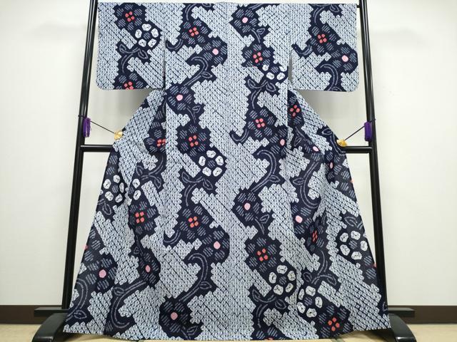 平和屋着物∴夏物　浴衣　有松鳴海絞り　花唐草文　綿　逸品　CABA0428ng