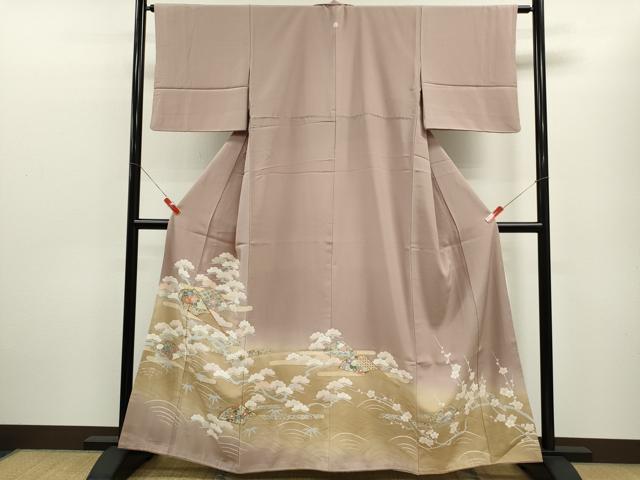 乐天商城 - 平和屋着物■豪華色留袖　駒刺繍　松竹梅扇面花文　暈し染め　金彩　正絹　逸品　CABB9885ze