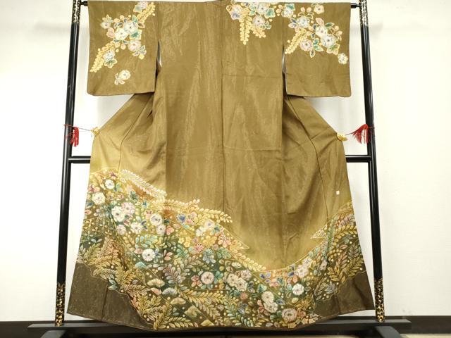 Full-Length Under-Kimono - 平和屋着物●訪問着　辻が花　暈し染め　金通し地　正絹　逸品　AABF1006cs