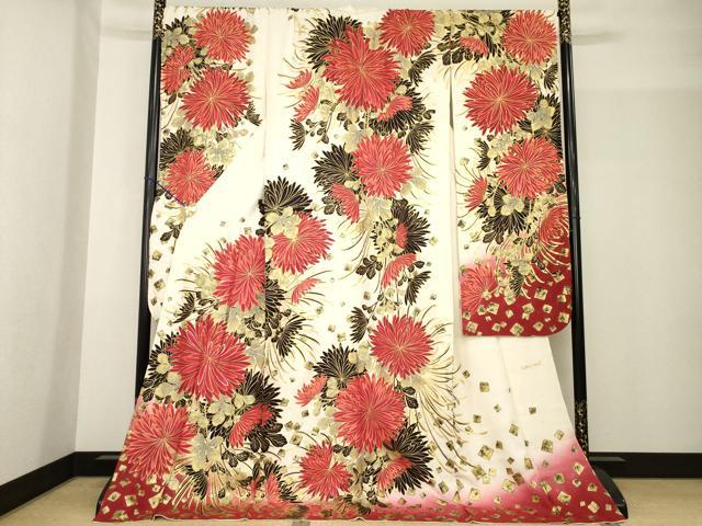 平和屋着物●Luxjewel　振袖　刺繍　菊　暈し染め　金彩　ロング丈　正絹　逸品　AABF9610ck