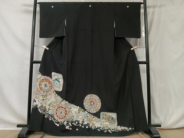 平和屋着物■豪華黒留袖　鏡裏花鳥文　正絹　逸品　CAAX7681ua