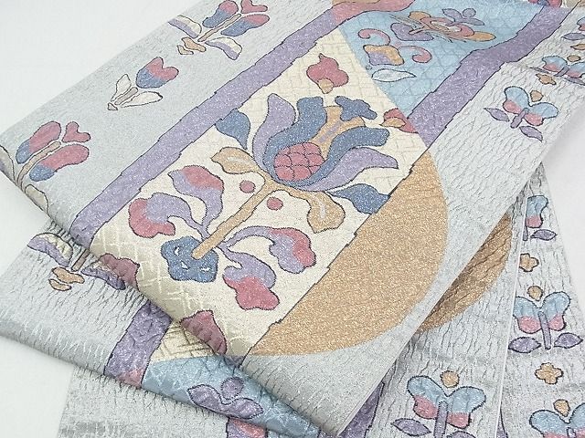 平和屋着物■六通柄袋帯　洋花間道　金糸　逸品　ox2236