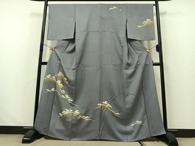 平和屋着物▽訪問着　単衣　駒刺繍　風景文　金糸　金彩　正絹　逸品　AABA9598jh
