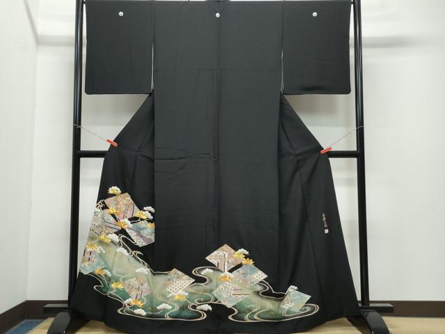 平和屋着物●豪華黒留袖 作家物 駒刺繍 百寿文様 金彩 正絹 逸品 CAAY2959vf