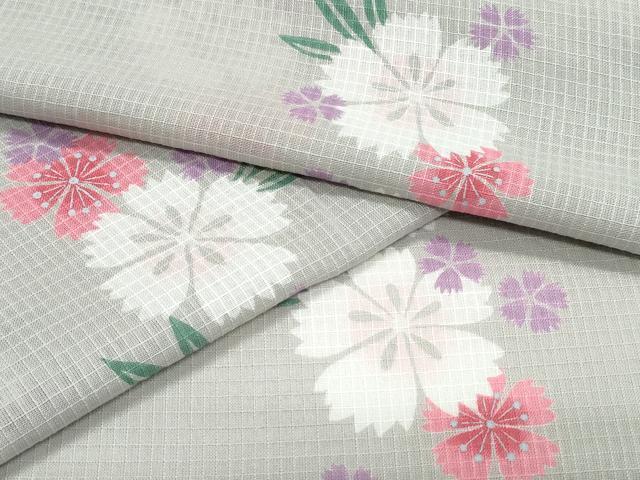 平和屋着物∴夏物　浴衣　綿紅梅　舞桜　さんび謹製　綿　逸品　未使用　CABE9073ng