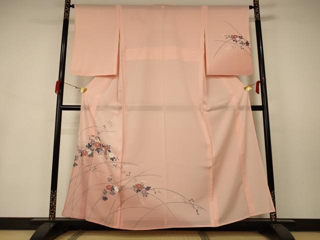 Summer Wear - 平和屋着物＊夏物　小紋　絽　草花文　暈し染め　正絹　逸品　AABA9406jd