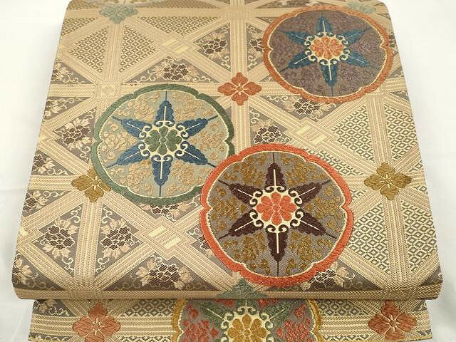 平和屋着物●六通柄袋帯　唐織　天井花文　金糸　正絹　逸品　CAAX9484yk