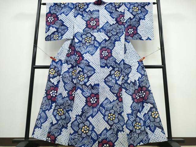 平和屋着物∴夏物　浴衣　有松鳴海絞り　流水草花文　綿　逸品　CABE8957ng