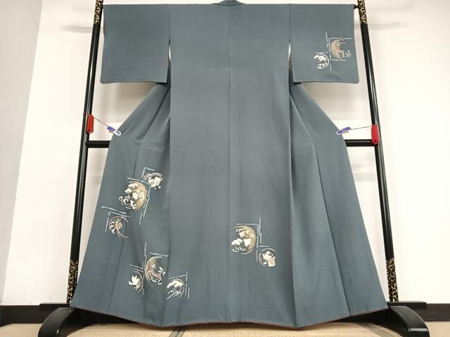 平和屋着物●訪問着　友禅　駒刺繍　千鳥　鹿　花喰鳥　金彩　正絹　逸品　AABB0098zg