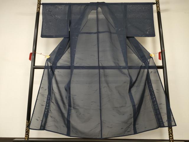 平和屋着物＊夏物　色無地　芝紋紗　藍鉄色　正絹　逸品　AABB2555jd