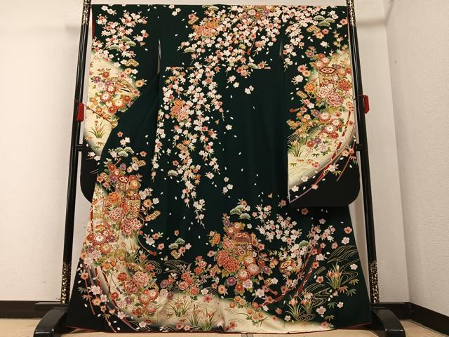 平和屋着物●豪華振袖　刺繍　貝桶花文　暈し染め　金彩　京都きもの友禅扱い　正絹　逸品　AABB3630ph(4)