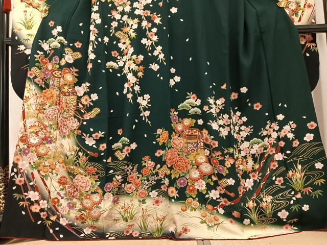 平和屋着物●豪華振袖　刺繍　貝桶花文　暈し染め　金彩　京都きもの友禅扱い　正絹　逸品　AABB3630ph