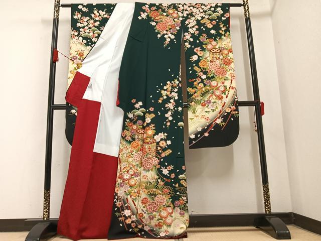 平和屋着物●豪華振袖　刺繍　貝桶花文　暈し染め　金彩　京都きもの友禅扱い　正絹　逸品　AABB3630ph