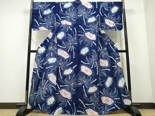 平和屋着物∴夏物　浴衣　有松鳴海絞り　手描き　乱菊　色紙花文　綿　逸品　CAAY4527ng