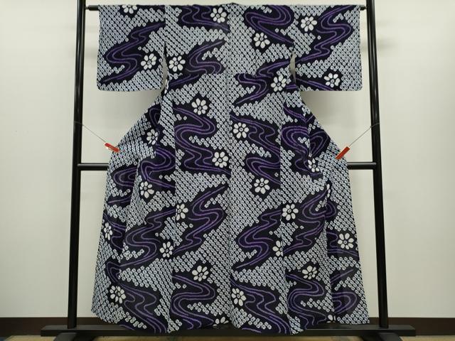 平和屋着物∴夏物　浴衣　有松鳴海絞り　流水花文　綿　逸品　CABH7926ze