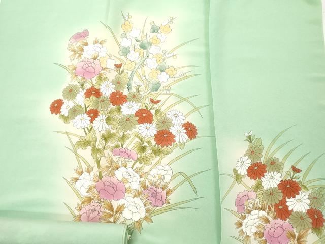 ■■■　サイズ　■■■ 長さ　　着尺分あり 幅　　　約35.5cm ■■■　商品詳細　■■■ 【正絹・未使用】 状態は接写画像のように表地所々・裏面所々に薄い汚れ・ヤケがございます。 大変上質な逸品になります。 お安く出品致しますので、是非この機会にいかがでしょうか？ ■■■　注意事項　■■■ ■モニター発色の具合により色合いが異なる場合がございます。 ■寸法は多少の誤差が生じる場合がございますのでご了承ください。 ■縫込みの長さが左右非対称の場合は短い部分を記載しております。 左右非対称であってもご返品・お値引き等の保証は出来かねますので、ご了承の上ご購入をお願い致します。 ■シミ等のチェックには注意を払っておりますが、見落としがある場合もございますし、個人の見解も様々ですので神経質な方のご購入はお控えください。 ■箪笥に入っておりました着物や帯なので畳みシワや匂いがあるものもございます。 ■お休みは基本的に土日祝となりますが、その他臨時でお休みする場合がございますのでご了承ください。 ■商品の発送は平日のみの発送となります。 ■夜間と土曜、日曜日はお問い合わせの回答が遅れる場合がございます。 ■当店では、お直し、紋入れ、お手入れ等は承っておりません。 ■生地の状態（ヤケ、経年劣化等）によってはサイズ直しが出来ない場合がございます。 その点もどうかご了承のうえ、ご購入をお願いいたします。 ■弊社で取り扱う商品は一点ものにつき、時期や在庫状況に応じて金額が変更となる場合がございます。 ■検針は行っておりません。予めご了承いただきますようお願いいたします。 ■【洗える着物】と記載のある商品におきましては、商品お届け後に洗濯を行ってしまってからのご返品にはご対応しかねます。 念の為、専門店でのお手入れをお願いいたします。 ■着物のサイズ目安は下記を参考ください↓ ＜女性着物＞　お端折り次第で＋5cm　−1cmが着用可能サイズ 　例）身丈170cmの場合、身長160cm〜175cm ＜男性着物＞　身丈＋約25cm〜27cm程が適応身長 　例）身丈155cmの場合、身長180〜182cm