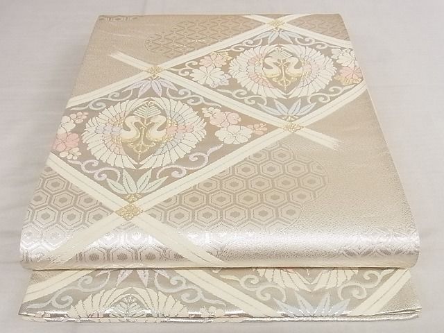 平和屋着物◎六通柄袋帯　雲取双鳥花菱文　金銀糸　正絹　逸品　AAAH5269Apf