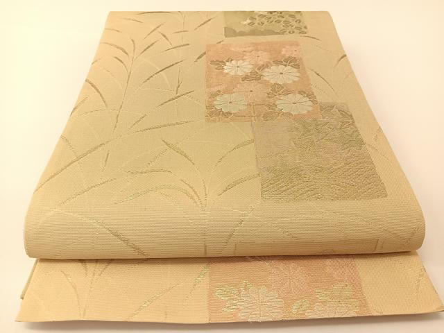 平和屋着物＊夏物　六通柄袋帯　色紙重ね秋草文　金糸　正絹　逸品　BAAT0717yc
