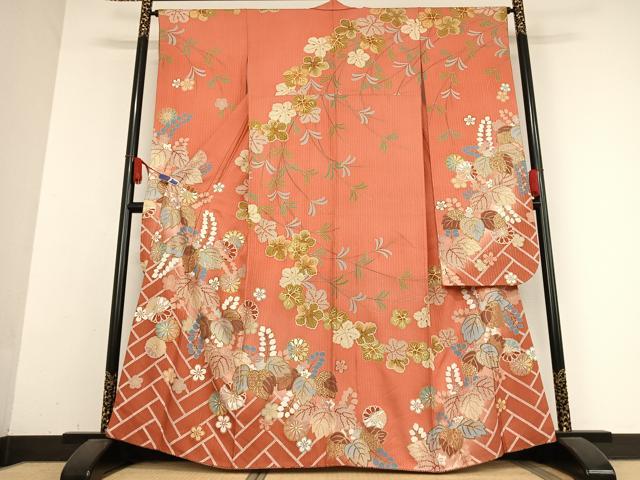 平和屋着物●豪華振袖 草花文 桐 金彩 正絹 逸品 AABB0112zg