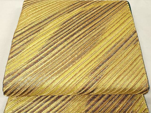 平和屋着物▼両面　全通柄袋帯　斜線文　金糸　正絹　逸品　CAAX0617yk