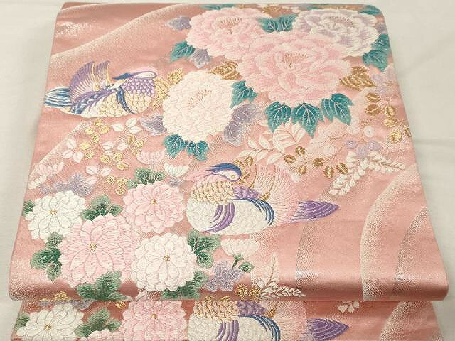 平和屋着物▼六通柄袋帯　唐織　鴛鴦花文　金銀糸　正絹　逸品　CAAX0629yk