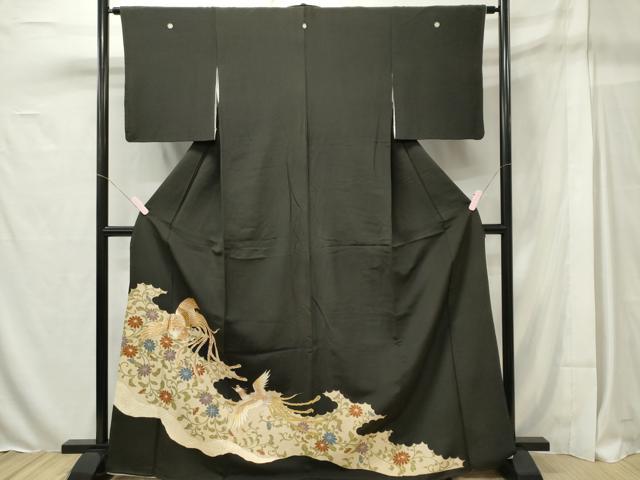 平和屋着物■豪華黒留袖 刺繍 尾長鳥花唐草文 金彩 正絹 逸品 CAAX6468ou