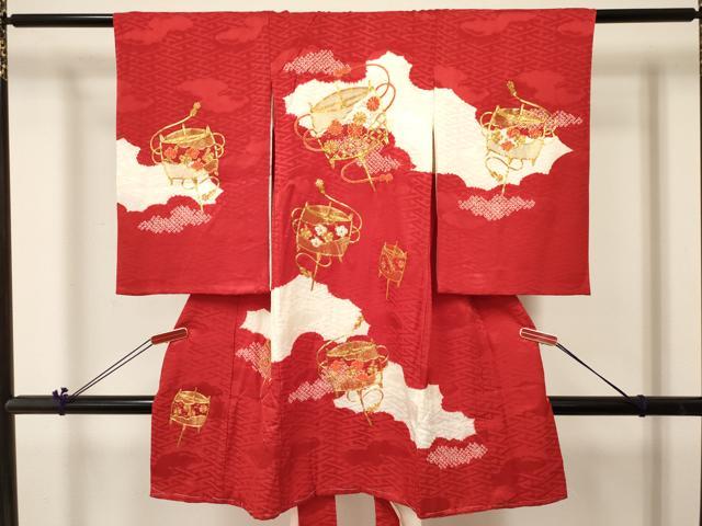 Kimono （For Girls） - 平和屋着物[]お宮参り　女の子　祝着　産着　初着　のしめ　駒刺繍　絞り　糸車花文　逸品　DABC5022ma