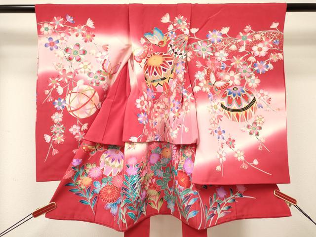 Kimono （For Girls） - 平和屋着物[]お宮参り　女の子　祝着　産着　初着　のしめ　鞠花蝶文　暈し染め　金彩　逸品　DABC5024ma