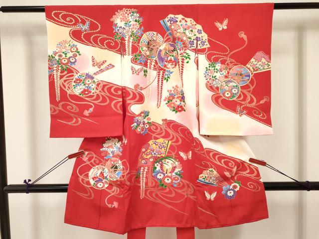 平和屋着物[]お宮参り 女の子 祝着 産着 初着 のしめ 鳳凰鼓花蝶文 暈し染め 金彩 逸品 DABC5030ma