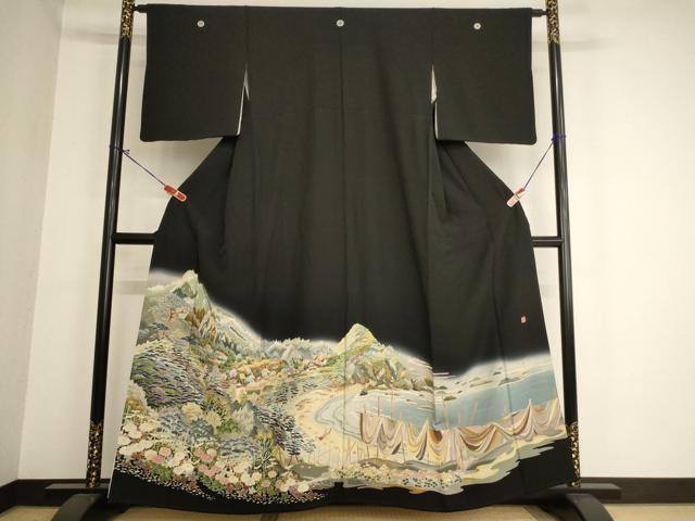 平和屋着物■豪華黒留袖 友禅 作家物 風景文 正絹 逸品 AABA0801ja