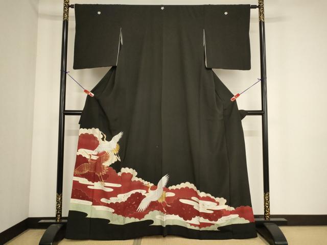 乐天商城 - 平和屋着物■豪華黒留袖 駒刺繍 雲重ね飛鶴文 金銀彩 正絹 逸品 AABF2123ja
