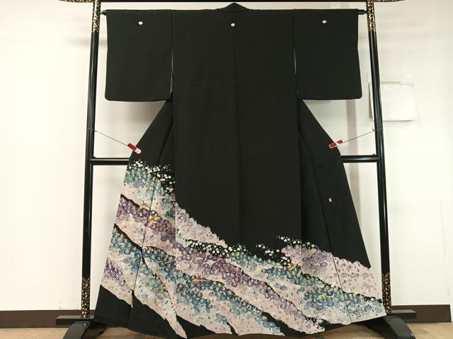 平和屋着物●豪華黒留袖　友禅　作家物　花鳥文　正絹　逸品　CABC2643vp
