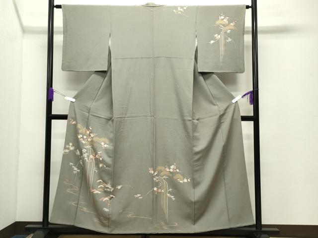 Full-Length Under-Kimono - 平和屋着物●訪問着　駒刺繍　松竹梅文　金彩　正絹　逸品　CABC8260gh
