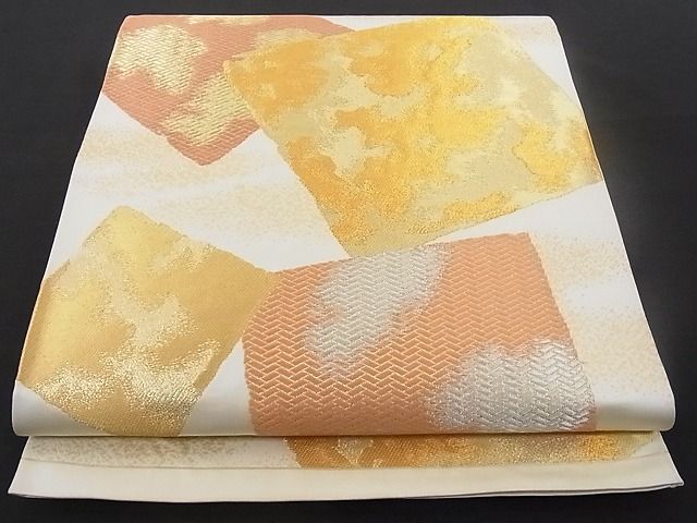 平和屋着物■六通柄袋帯　色紙重ね文　金銀糸　正絹　逸品　B-cy3469