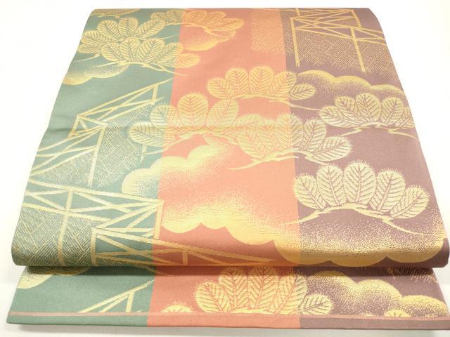 平和屋着物◎六通柄袋帯　松　金糸　正絹　逸品　DAAW0826op