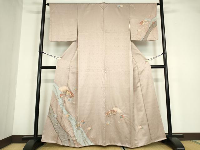 平和屋着物●訪問着　絞り　駒刺繍　扇面花文　金彩　正絹　逸品　DABA4826az