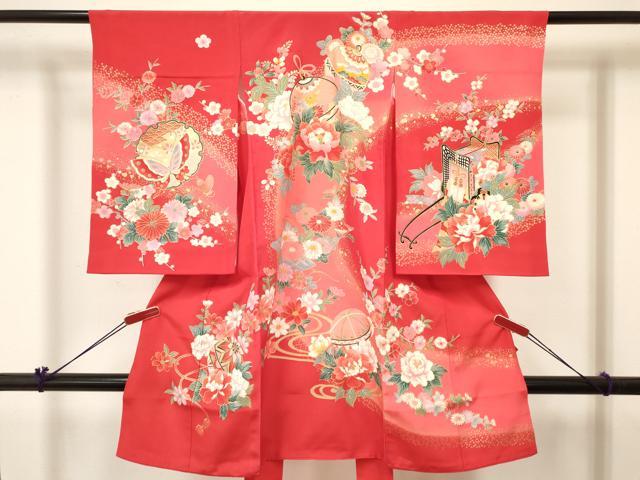 和服（女童） - 平和屋着物[]お宮参り　女の子　祝着　産着　初着　のしめ　鈴　花筏　暈し染め　金彩　逸品　DABC5031ma