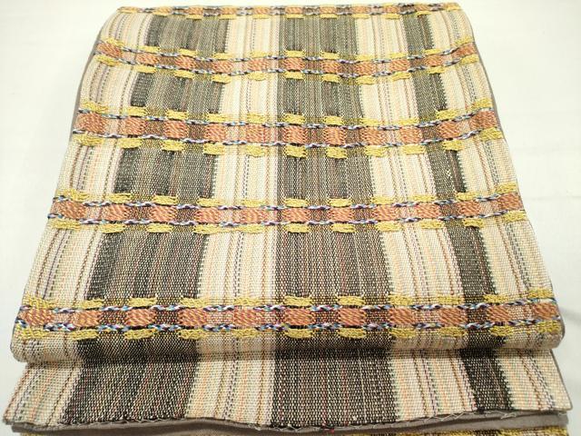 平和屋着物●太鼓柄袋帯　横段文　金糸　正絹　逸品　DABD0553op