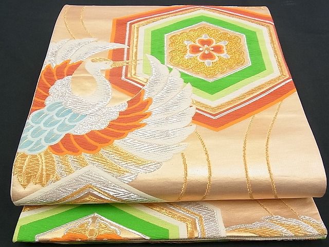 平和屋着物■六通柄袋帯　唐織　花菱亀甲鶴丸文　金銀糸　逸品　n-yc2404