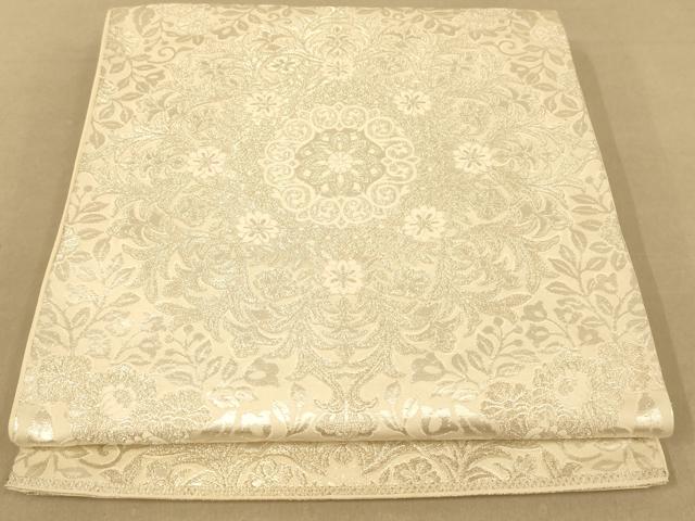 平和屋着物◎六通柄袋帯　唐織　正倉院草花文　銀糸　正絹　逸品　AABA0551tn