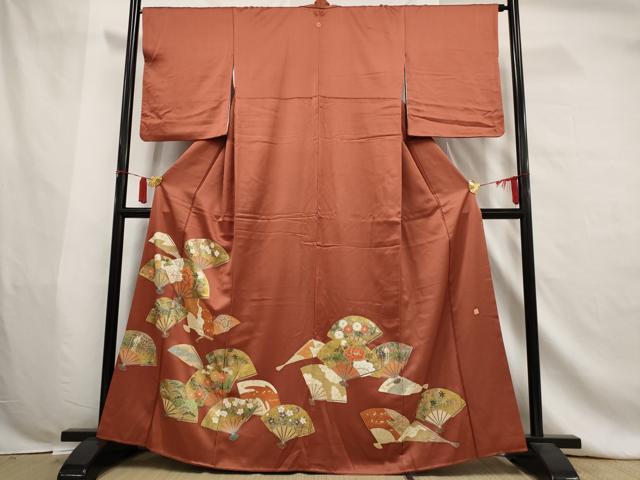 平和屋着物■染匠 久保耕 色留袖 扇面草花文 金彩 正絹 逸品 AABA3387st