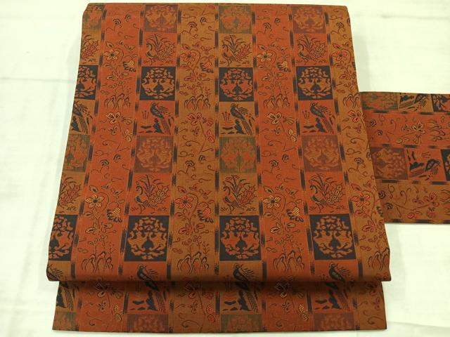 Rakuten - 平和屋着物◎全通柄九寸名古屋帯　鳥獣花間道　正絹　逸品　AABE3143uk