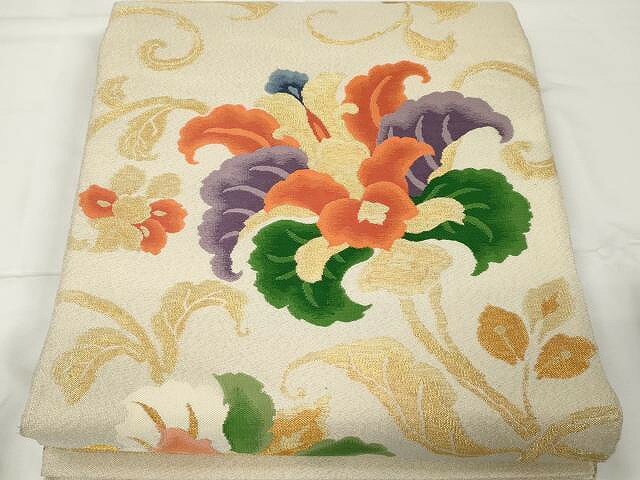 平和屋着物▼六通柄袋帯　更紗枝花唐草文　金糸　正絹　逸品　CAAX0741yk