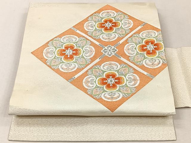 平和屋着物◎九寸名古屋帯　唐織　天井花文　銀糸　正絹　逸品　CAAX2832id