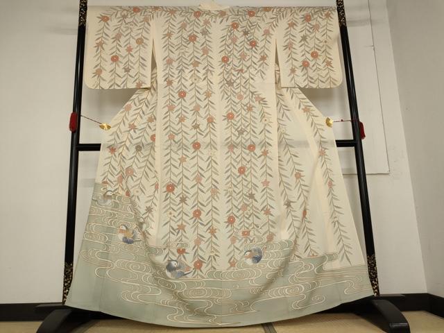 Summer Wear - 平和屋着物＊夏物　訪問着　絽　駒刺繍　流水花鳥文　金彩　正絹　逸品　AABB0580st