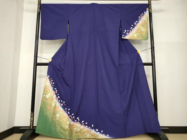 平和屋着物▽訪問着　単衣　舞桜文　暈し染め　金彩　洗える着物　AABG8601ck