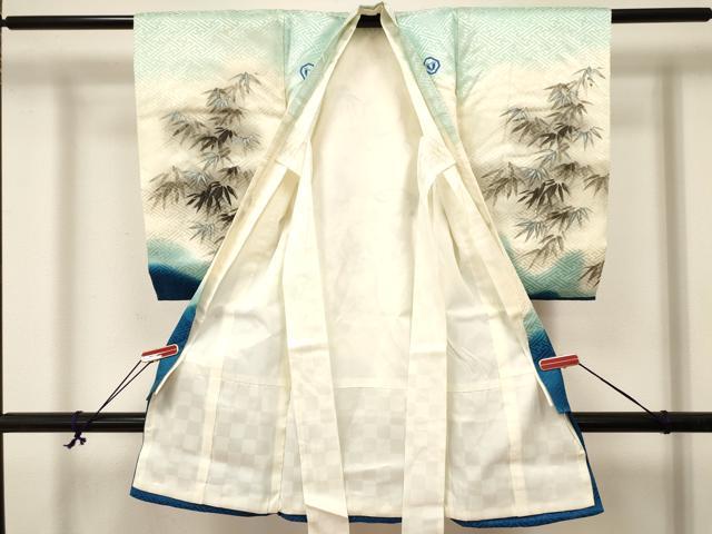 平和屋着物[]お宮参り　男の子　祝着　産着　初着　のしめ　手描き　刺繍　寅　虎　笹文　暈し染め　金銀彩　逸品　DABC5050ma