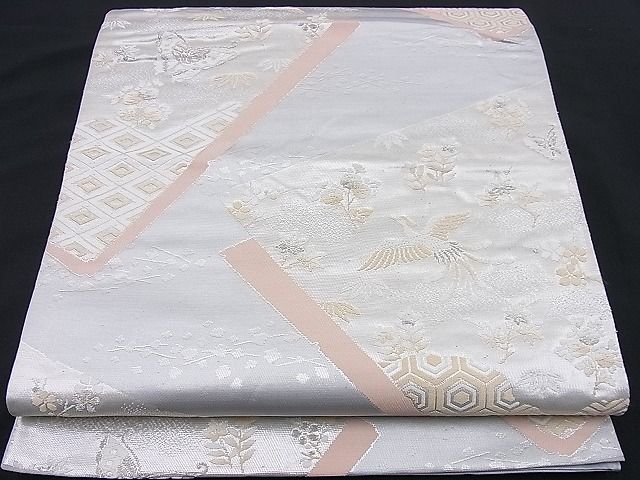 平和屋着物■六通柄袋帯　唐織　色紙吉祥花蝶文　銀糸　逸品　n-je2400